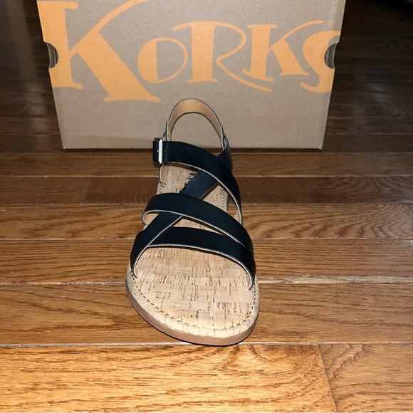 KORKS Jerrick Faux Leather Sandals Black Straps & Tan Flexible Sole Women’s 9 - Picture 6 of 14
